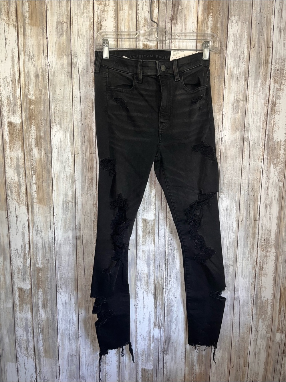 American Eagle Super Hi-Rise Jegging Jeans 4 Short Black Distressed Ripped